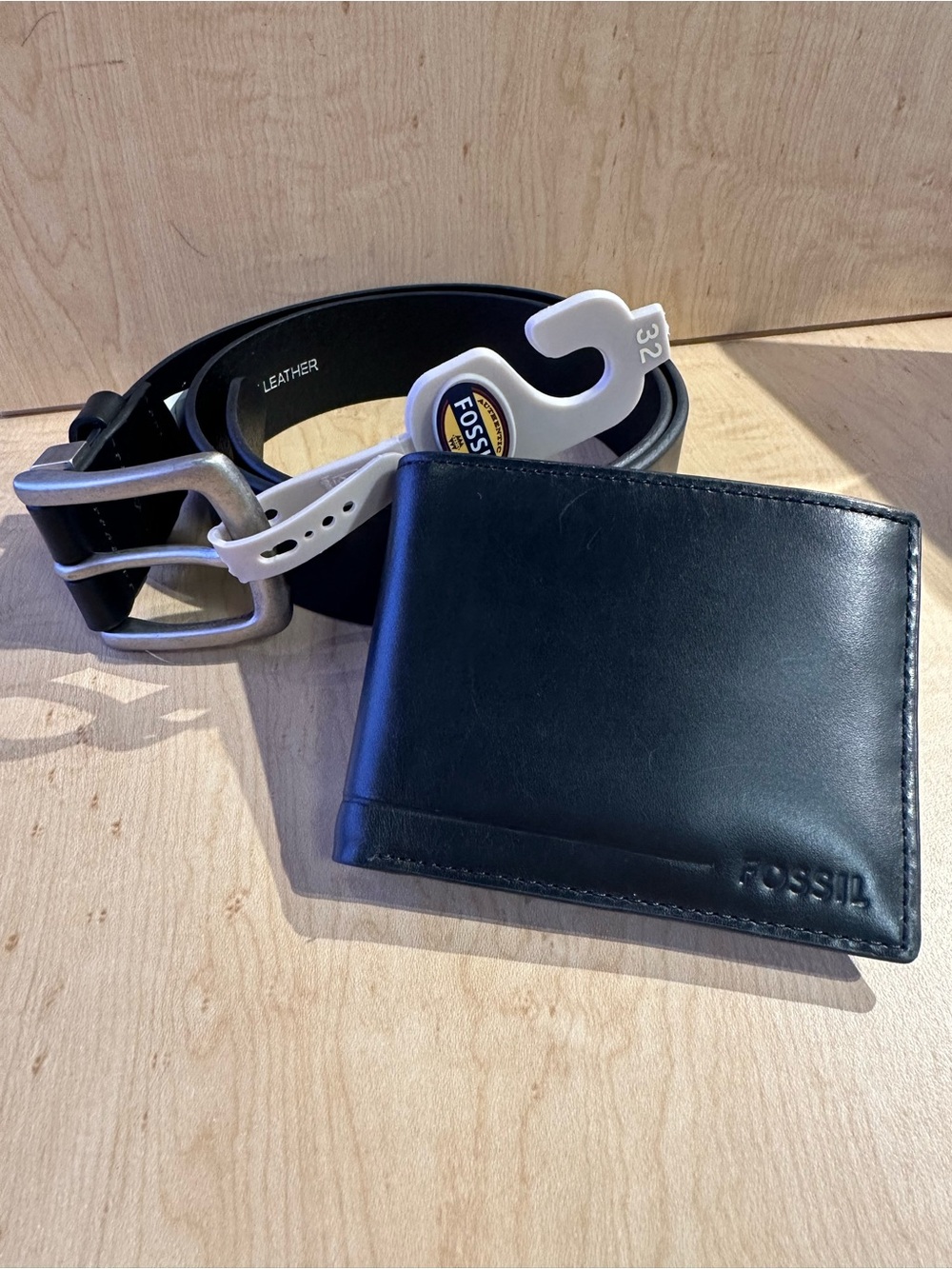 Fossil Black Leather Wallet and Matching Belt